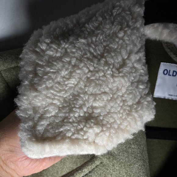 Old Navy Women's Soft-Brushed Sherpa-Trim Jacket Button Up Satin Moss XS New - Picture 9 of 15